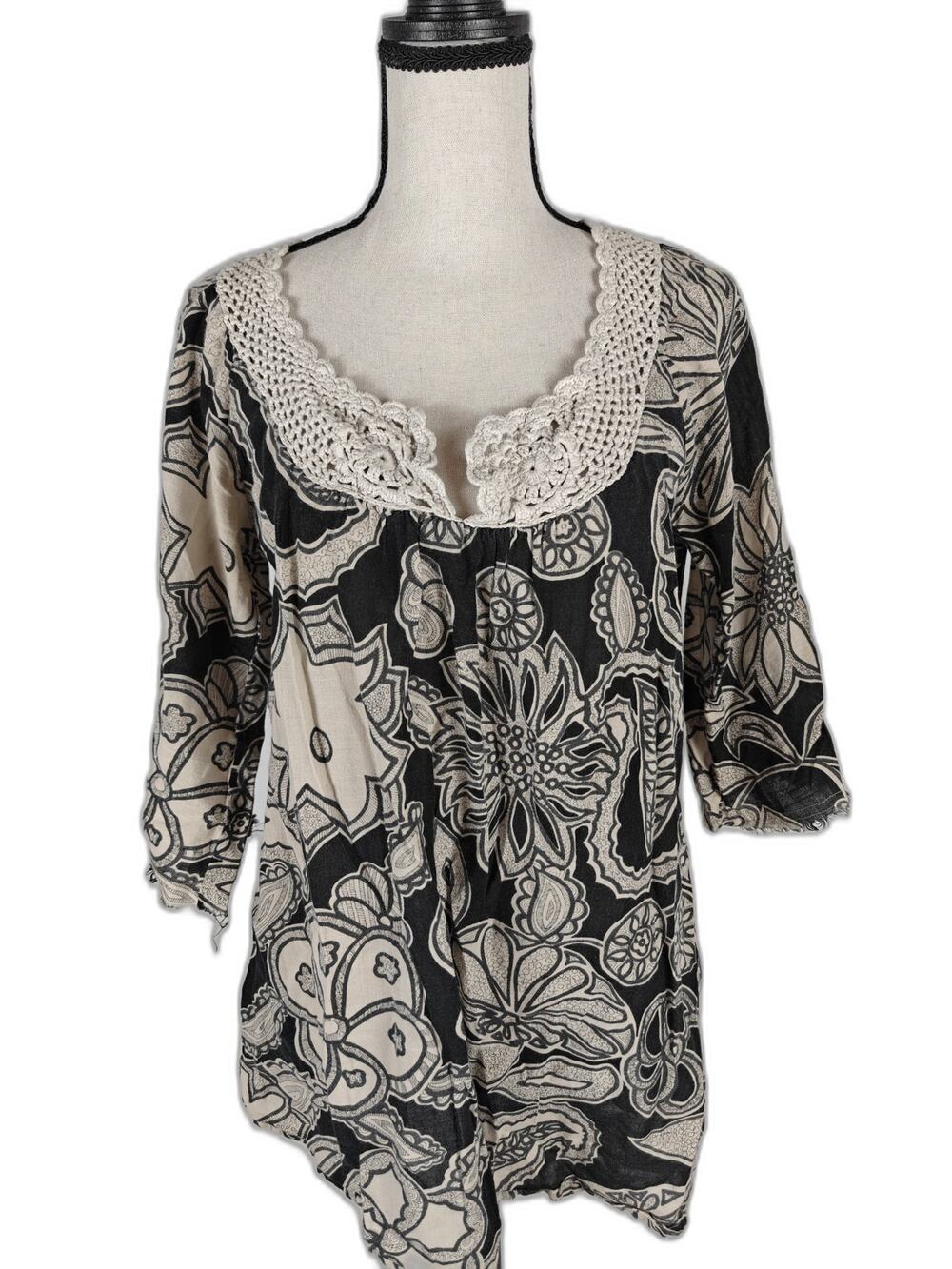 Women's J. Jill Floral Tunic Blouse, Black & Beige, Size Small